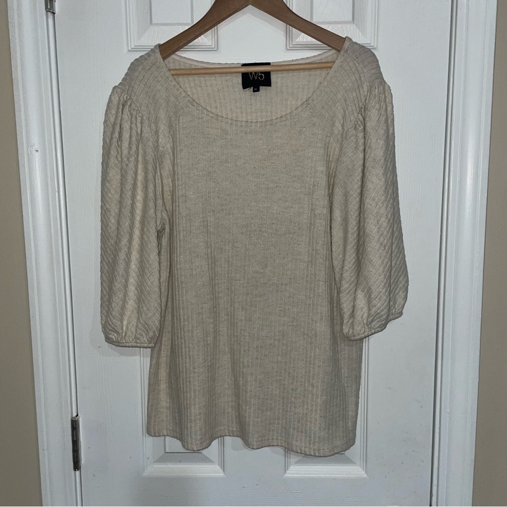 Anthropology W5 Ribbed 3/4 Sleeve Tan Blouse Size XL